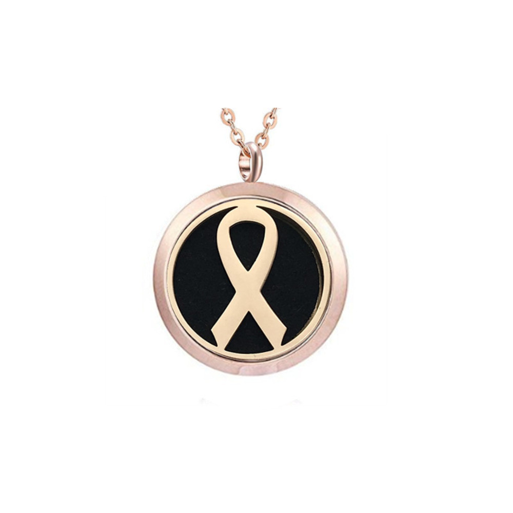 Aromatherapy Essential Oil Necklace Rose Gold Cancer Support Ribbon SS